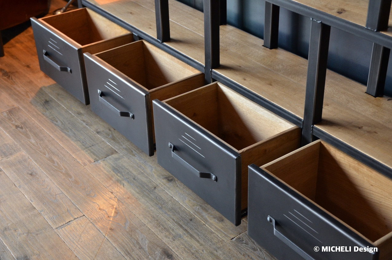 4 tiroirs bois et métal montés sur coulisse sortie-total - MICHELI Design - 285173