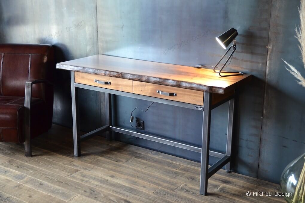 Table de bureau d'écriture en bois et métal - LUCAS - 148003