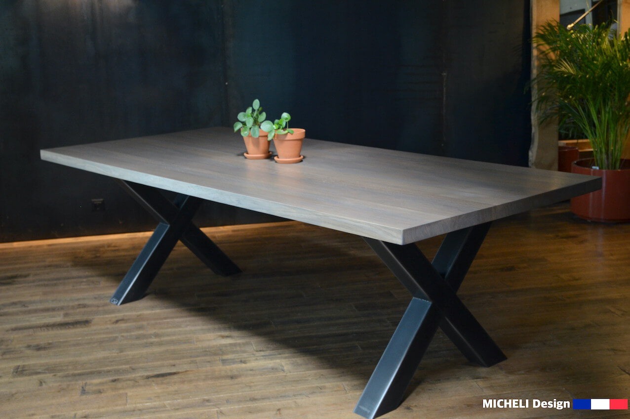 Table de salle à manger en bois massif grisé - sur mesure - MAÏA - 207596