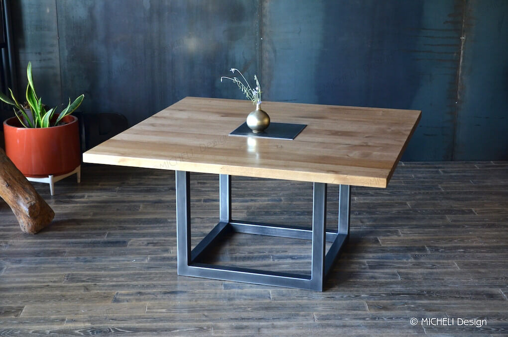 Table de repas carrée chêne acier sur mesure - Callista - MICHELI Design - Made In France  - 193942