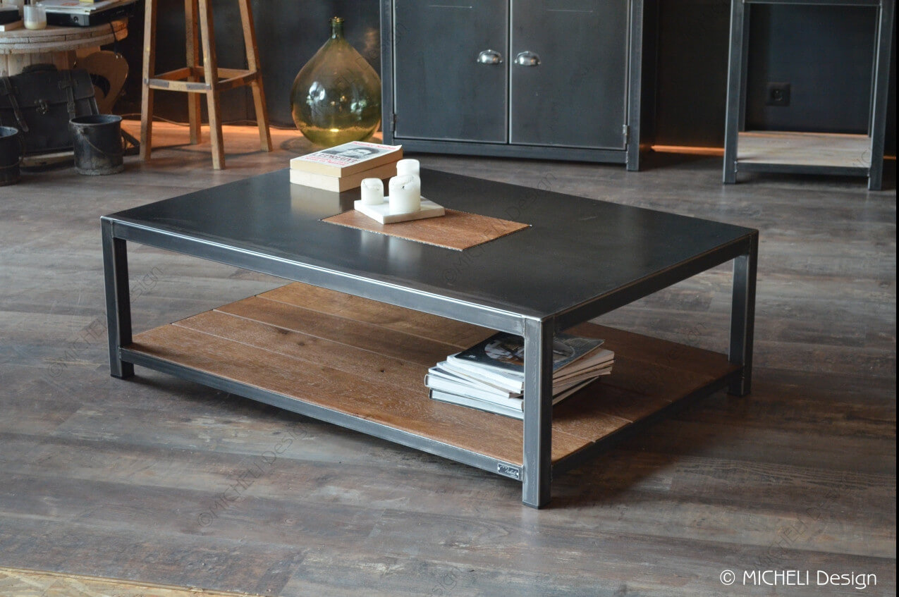 Table basse bois métal de style industriel - TERRA - 215112
