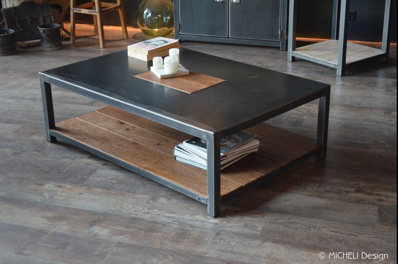 Table basse bois métal rectangle 120 x 80 cm -  TERRA - 269983
