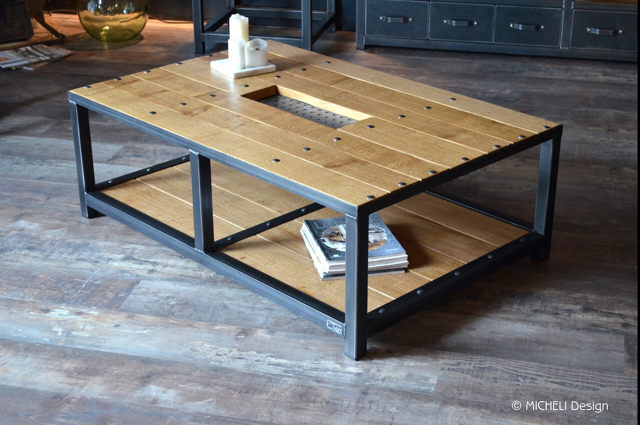 Table basse bois et métal à rivets - ARGOS - 330649