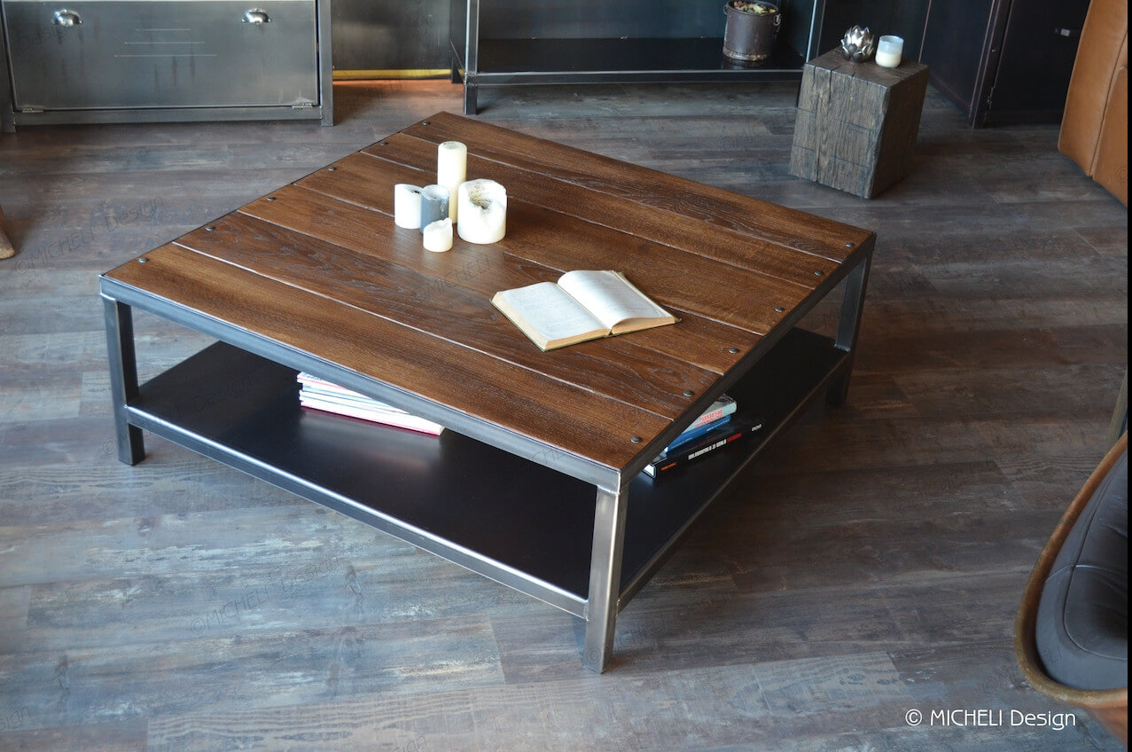 Table basse bois métal carrée 115x115 cm- JUSTITIA - 288783