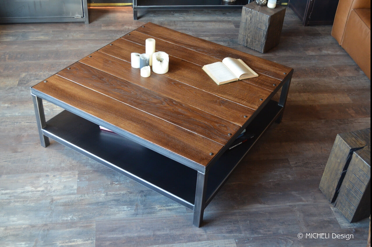 Table basse industrielle carrée bois métal - JUSTITIA - 237812