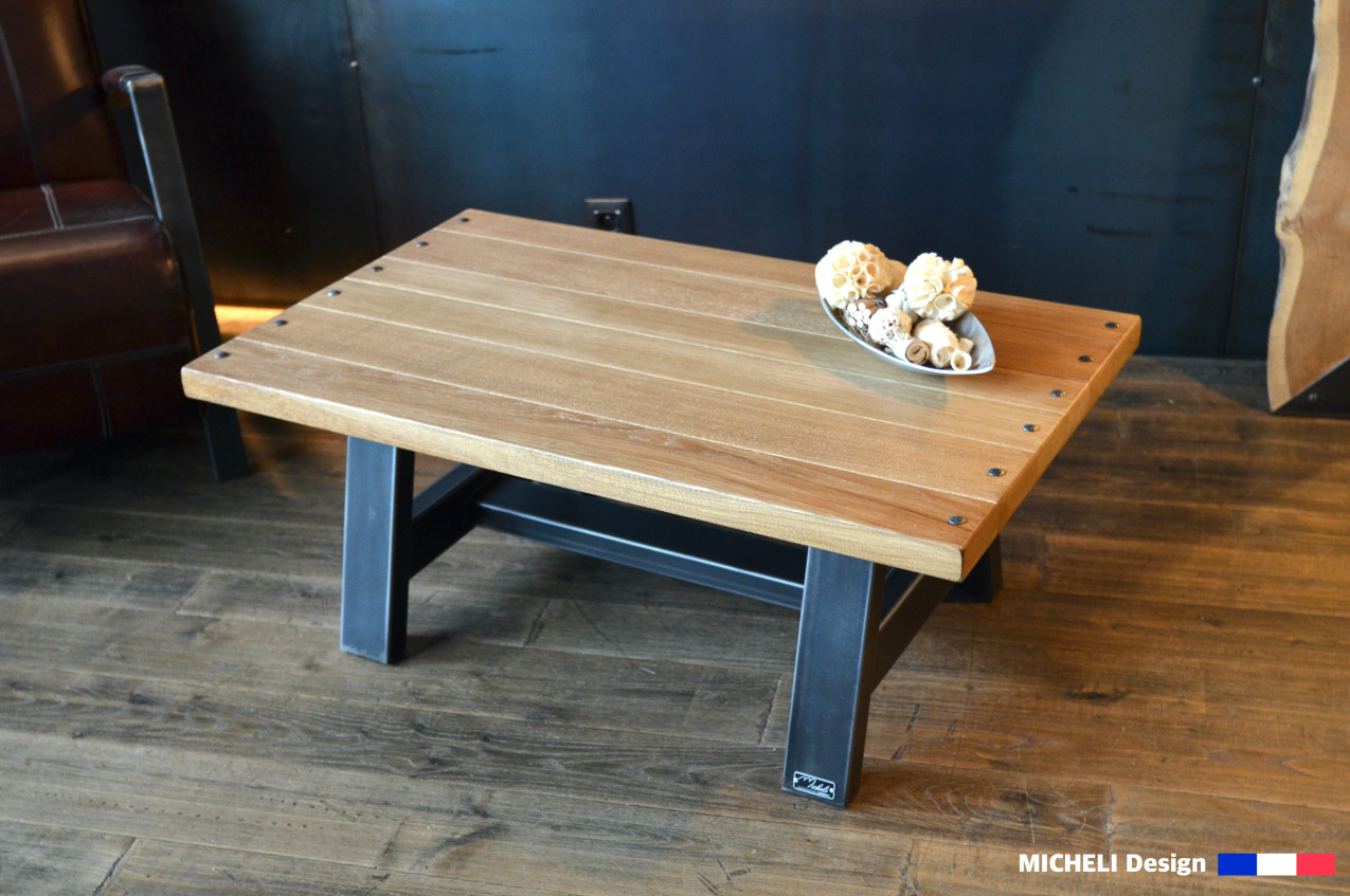 Petite Table basse rectangle en bois et métal - Fabrication artisanale Française - EUTHÉNIA - 268941