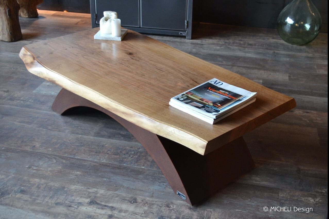 Table basse live edge pied en acier rouillé - Arche - 211033